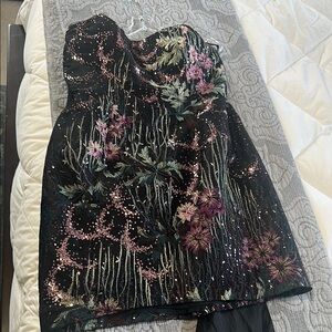 Floral Sequin Strapless Dress